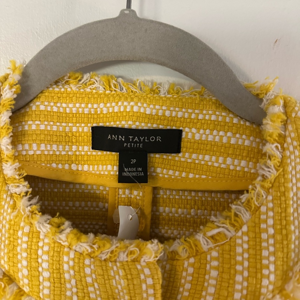 Ann Taylor Yellow and White Striped Blazer 2. Petite - Picture 3 of 7